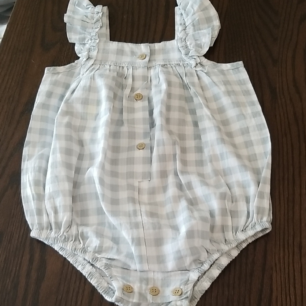 Babidu Gingham Baby Romper with Ruffle Straps. Size 36mth